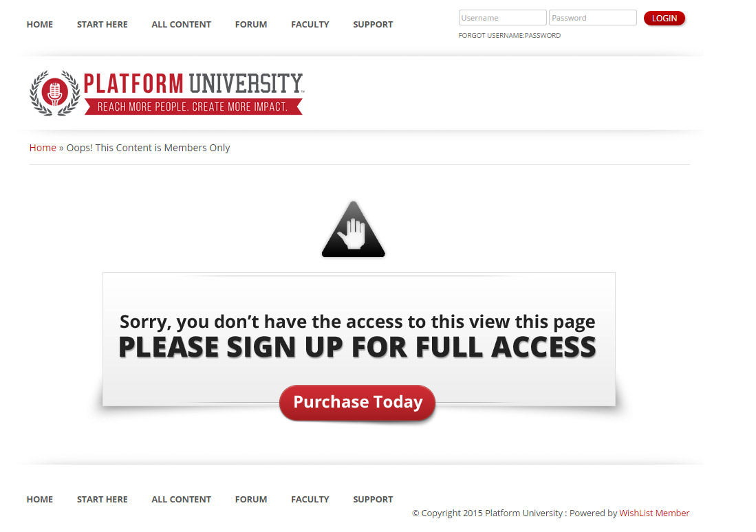 Platform University Error Page