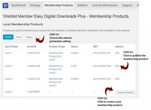 Wishlist Member Easy Digital Downloads Local Membership Products Table
