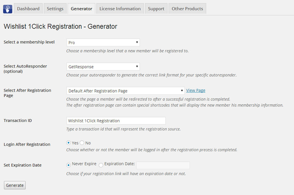 Wishlist 1-Click Registration Generator